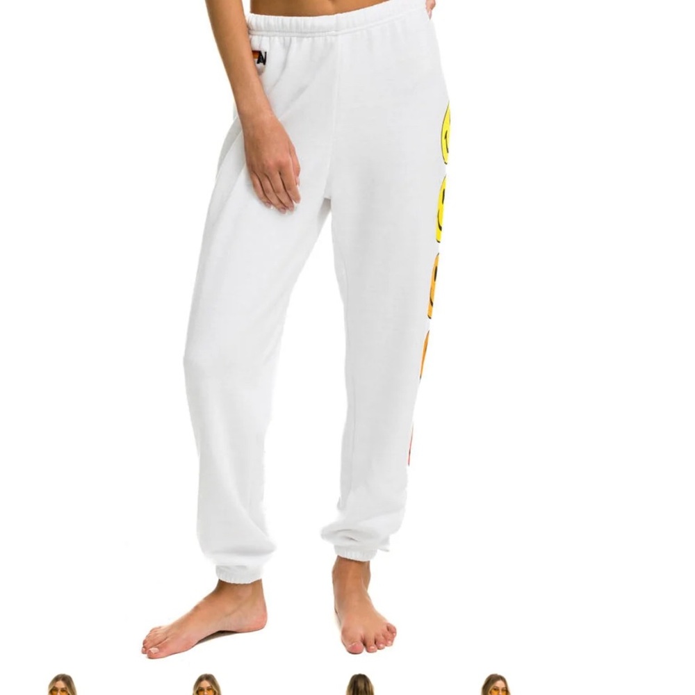 Aviator Nation White Sweatpants with Orange Accent